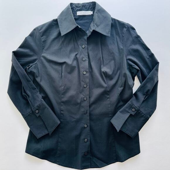 Anne Fontaine Connie Shirt Size 40 Black Sleek Shirt 3/4 Sleeves Front Button - Picture 2 of 7